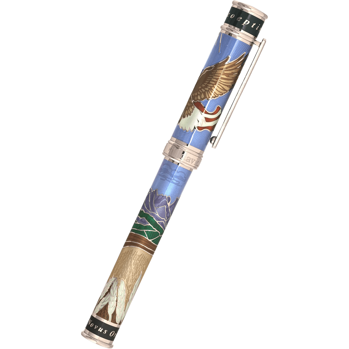 David Oscarson America The Beautiful Rollerball Pen - Azure Blue - Silver Trim (Limited Edition) - Pen Boutique Ltd