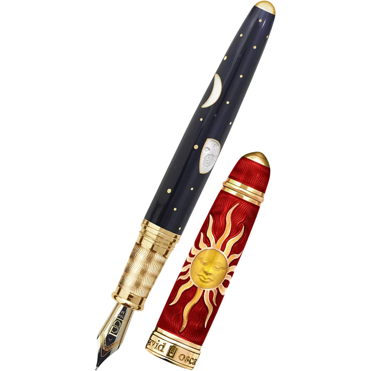 David Oscarson Celestial Fountain Pen - Limited Edition - Fire Red Golden Yellow-Pen Boutique Ltd