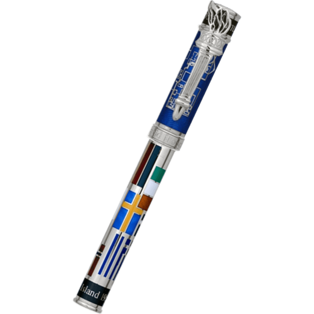 David Oscarson Ellis Island Fountain Pen - Sapphire Blue - Silver Trim - Pen Boutique Ltd