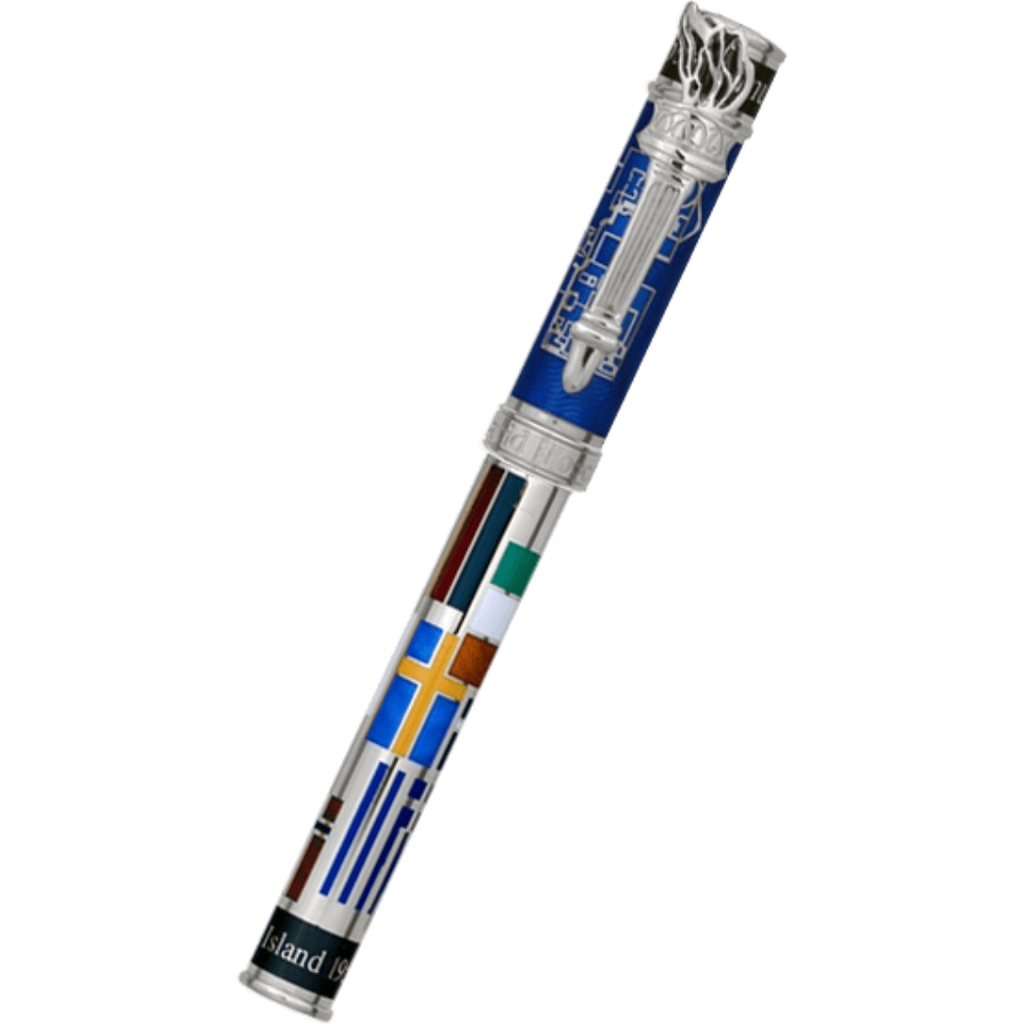 David Oscarson Ellis Island Rollerball Pen - Sapphire Blue - Silver Trim-Pen Boutique Ltd