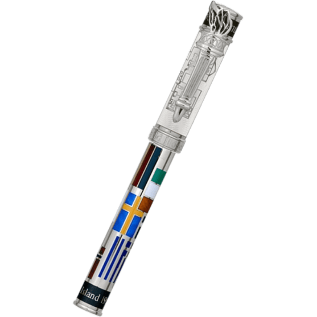 David Oscarson Ellis Island Fountain Pen - White - Silver Trim - Pen Boutique Ltd