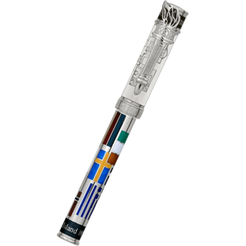 David Oscarson Ellis Island Rollerball Pen - White - Silver Trim