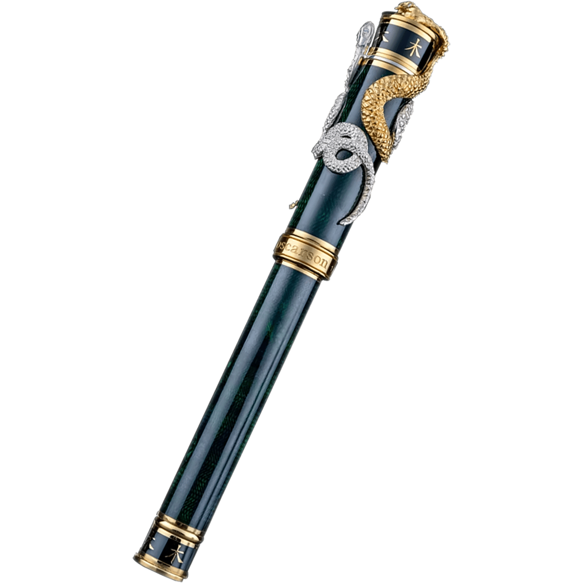 David Oscarson Green Wood Snake Fountain Pen - Black Emerald (Limited Edition) - Pen Boutique Ltd