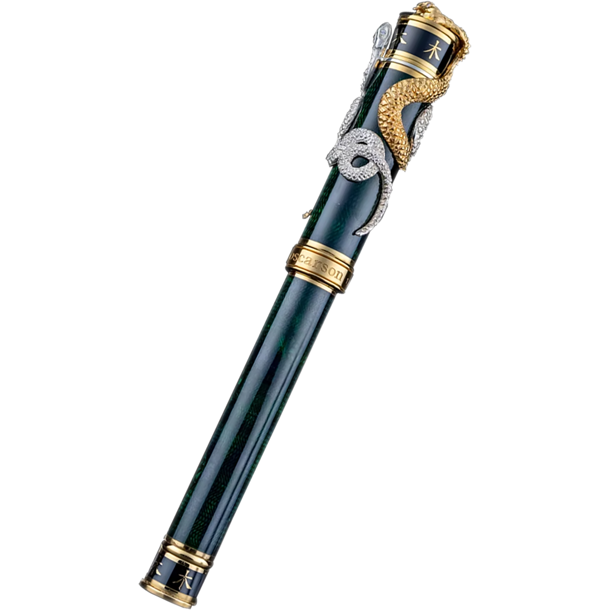David Oscarson Green Wood Snake Rollerball Pen - Black Emerald (Limited Edition)-Pen Boutique Ltd