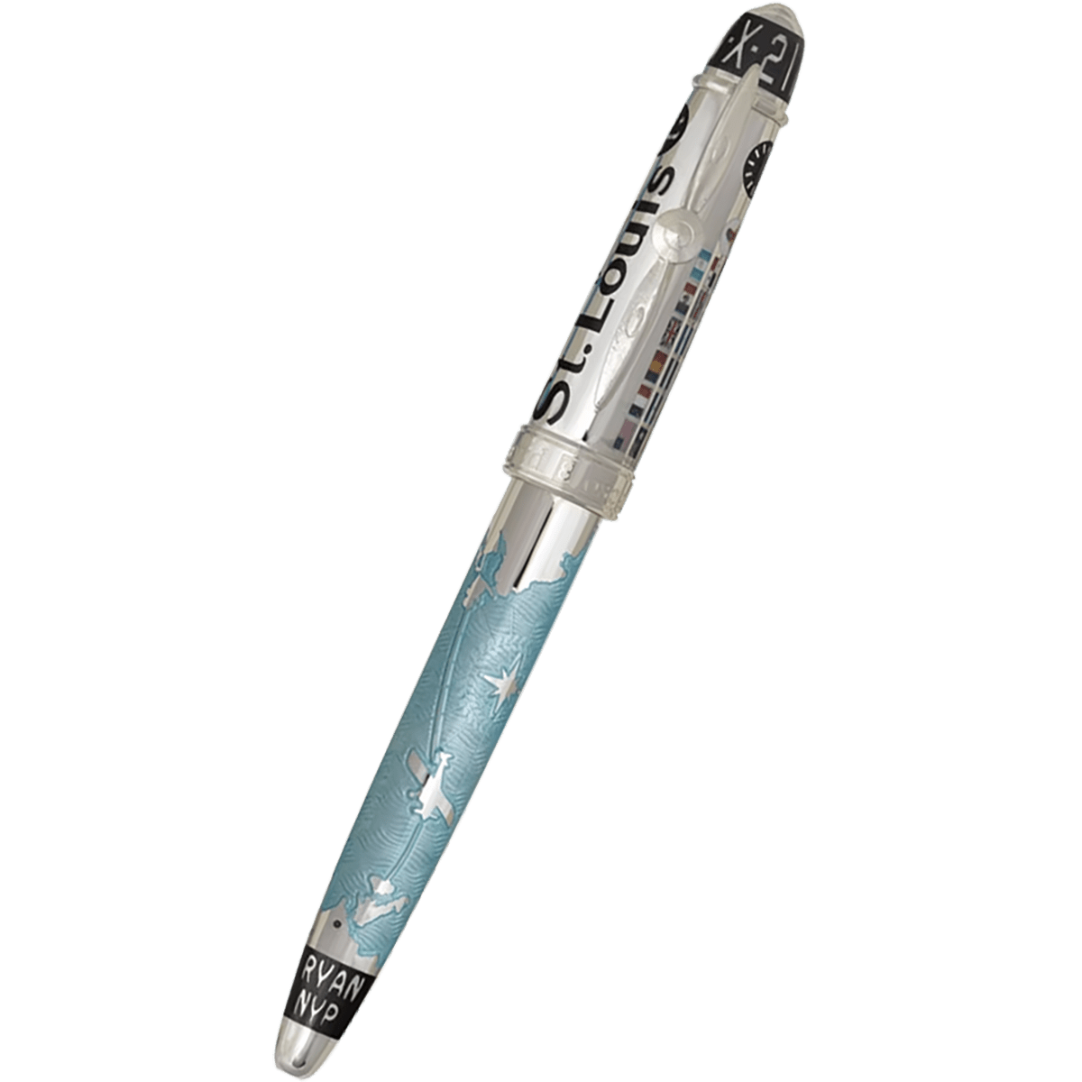 David Oscarson Spirit of St. Louis Fountain Pen - Charles Lindbergh Sky Blue - Pen Boutique Ltd
