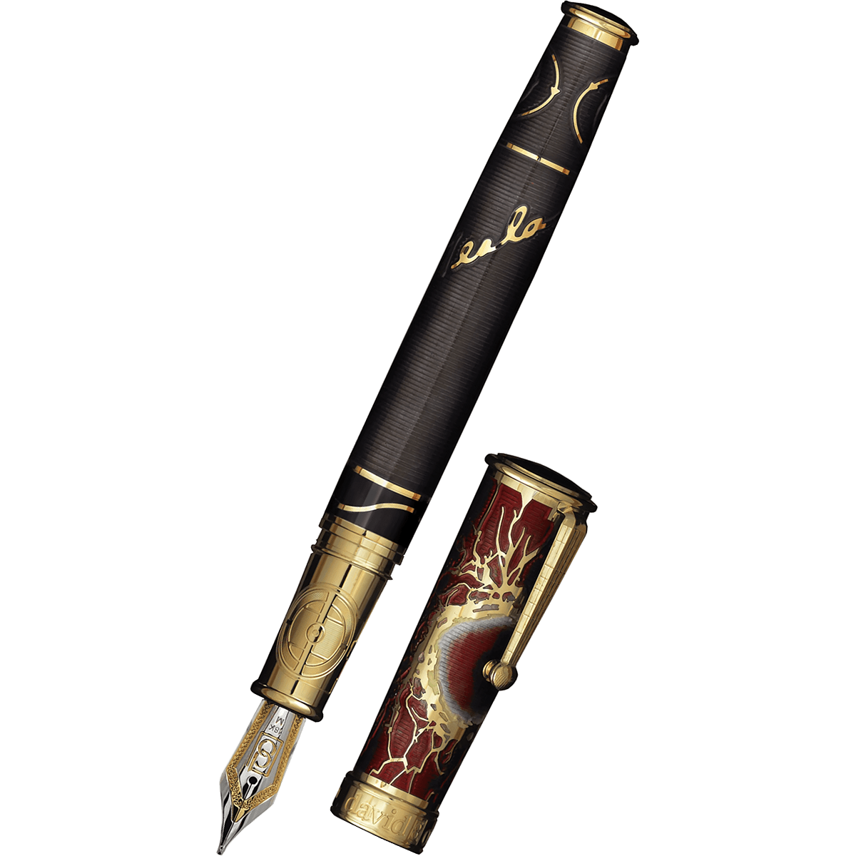David Oscarson Tesla Fountain Pen - Translucent Black - Gold Trim - Pen Boutique Ltd