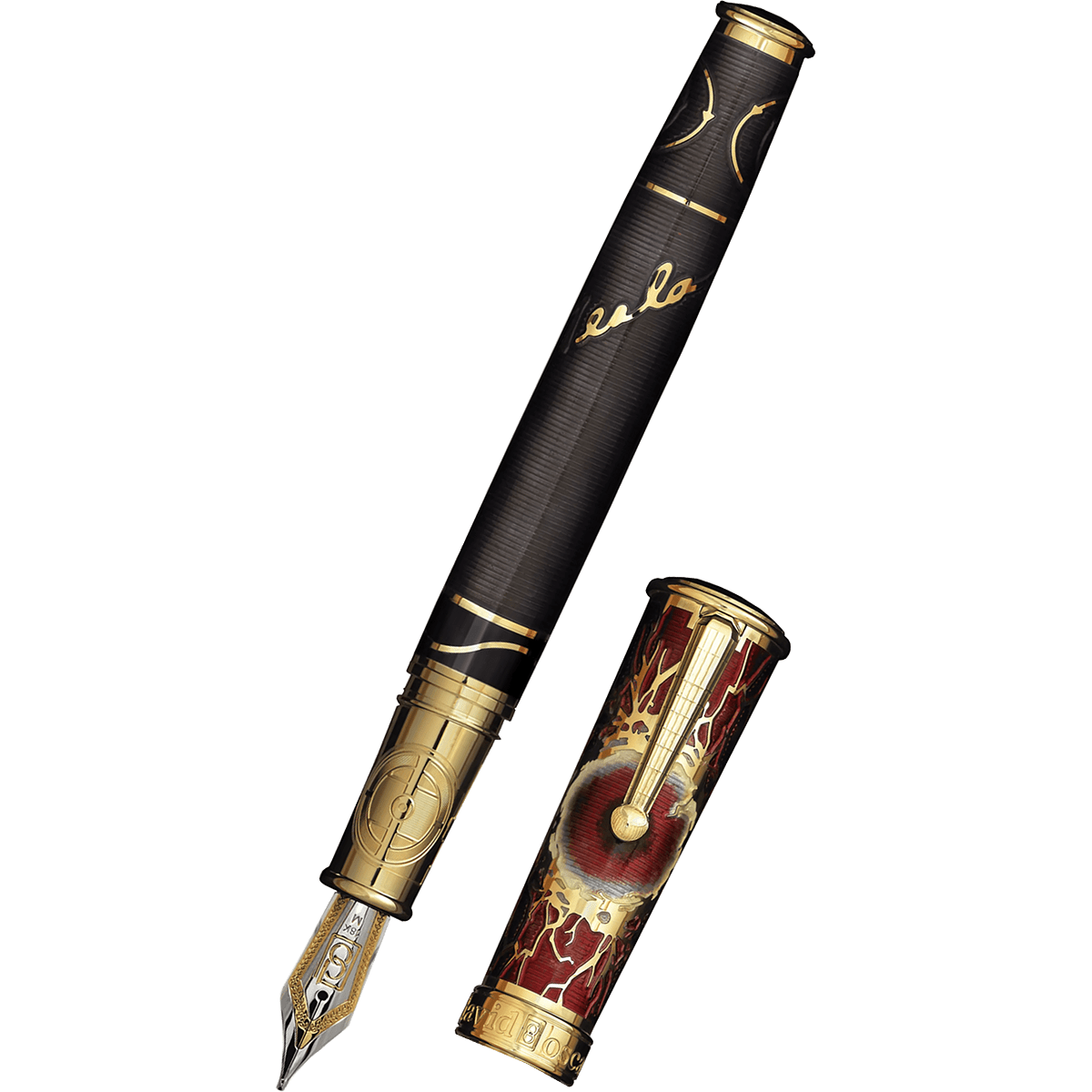 David Oscarson Tesla Fountain Pen - Translucent Black - Gold Trim - Pen Boutique Ltd