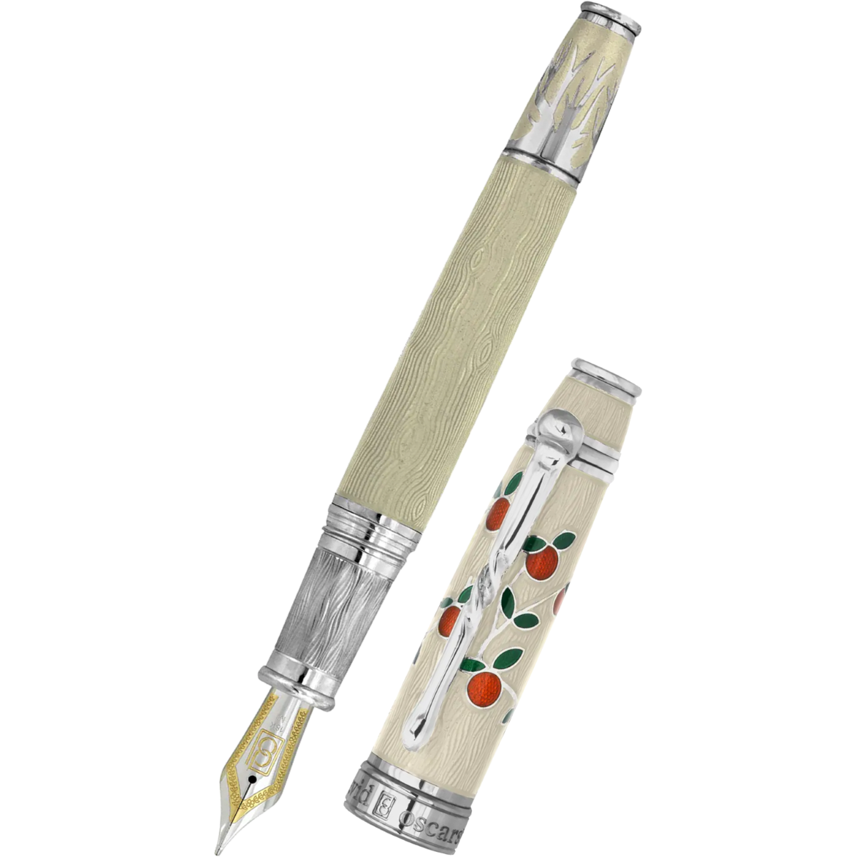 David Oscarson Tree of Life Fountain Pen - White with Orange and Green-Pen Boutique Ltd