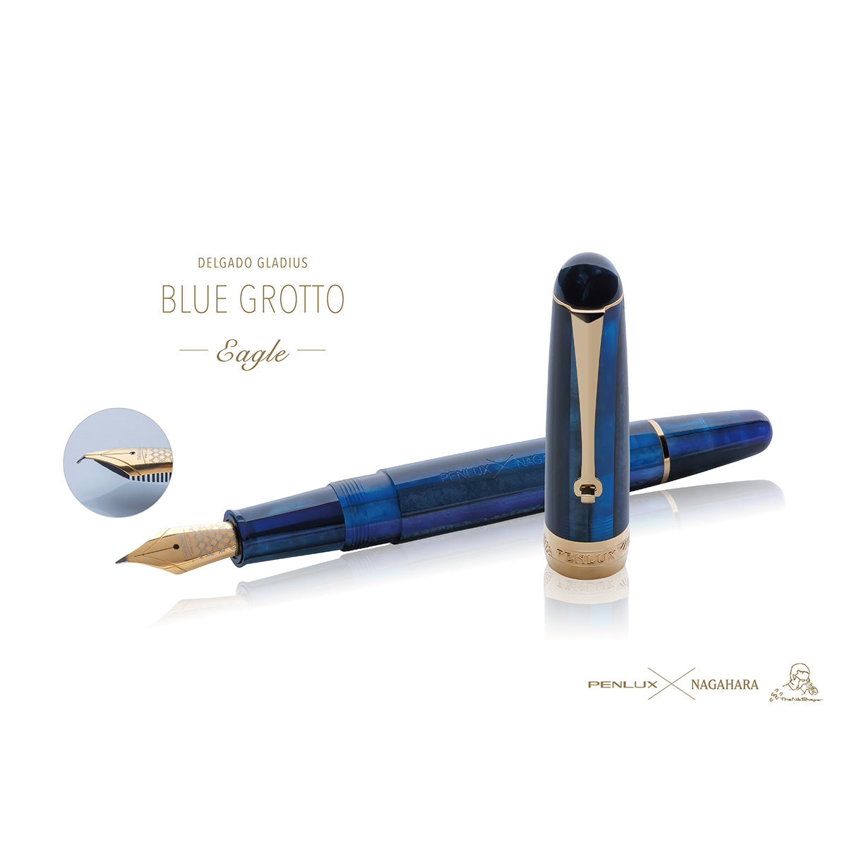 Penlux X Nagahara Masterpiece Delgado Fountain Pen - Gladius Blue Grotto-Pen Boutique Ltd