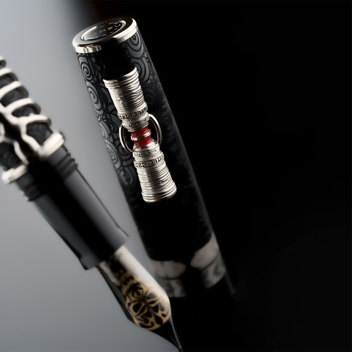 Delta Indigenous People Fountain Pen - Simbu Dancing Skeletons - Black - Silver Cage (Limited Edition)-Pen Boutique Ltd
