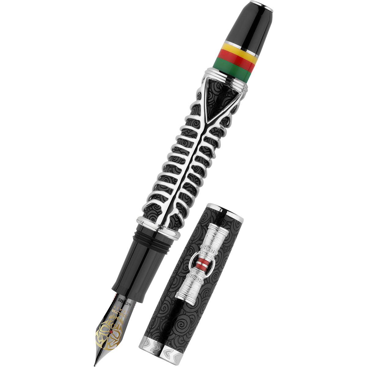 Delta Indigenous People Fountain Pen - Simbu Dancing Skeletons - Black - Silver Cage (Limited Edition)-Pen Boutique Ltd