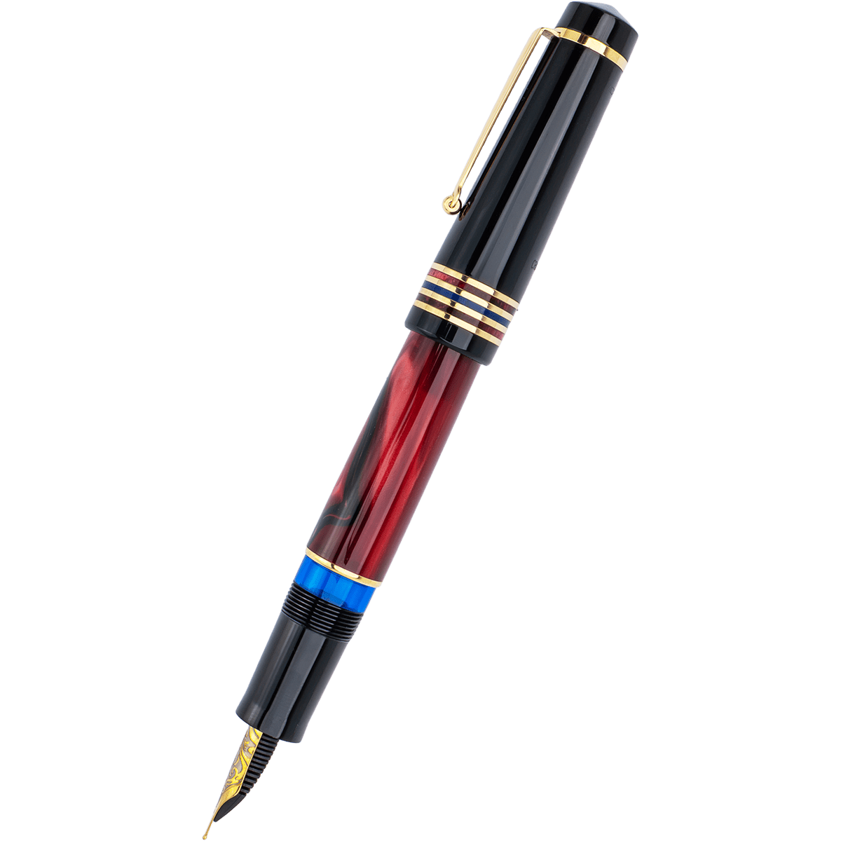 Delta Limited Edition Fountain Pen - Four Rings Crimson Night - Yellow Gold Trim - Steel Nib - Pen Boutique Ltd