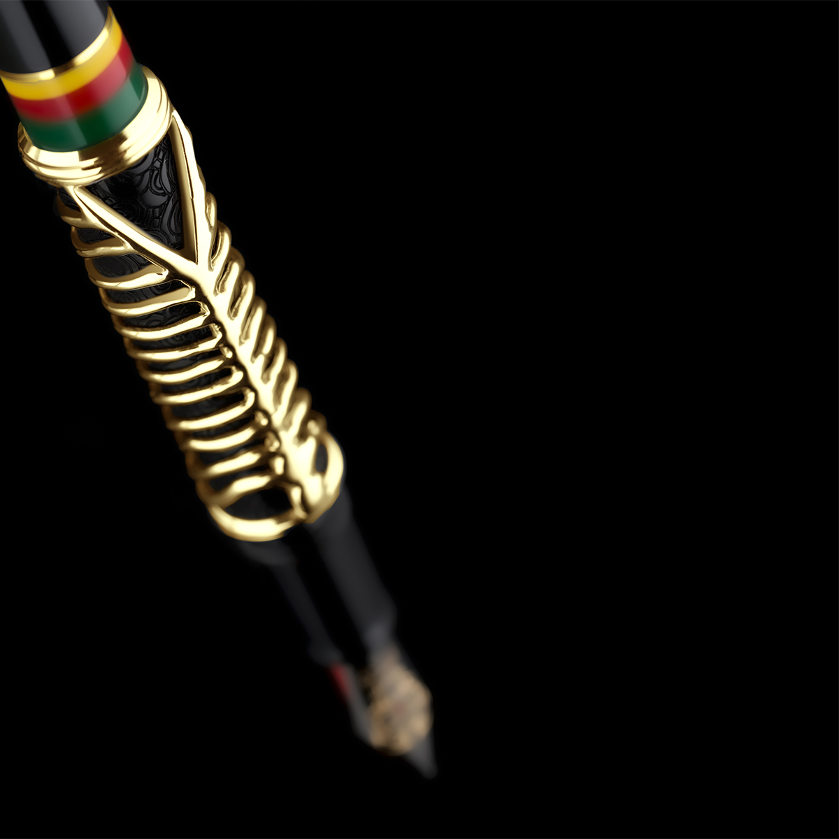 Delta Indigenous People Fountain Pen - Simbu Dancing Skeletons - Black Resin - Gold-Plated Sterling Silver Cage (Limited Edition)-Pen Boutique Ltd