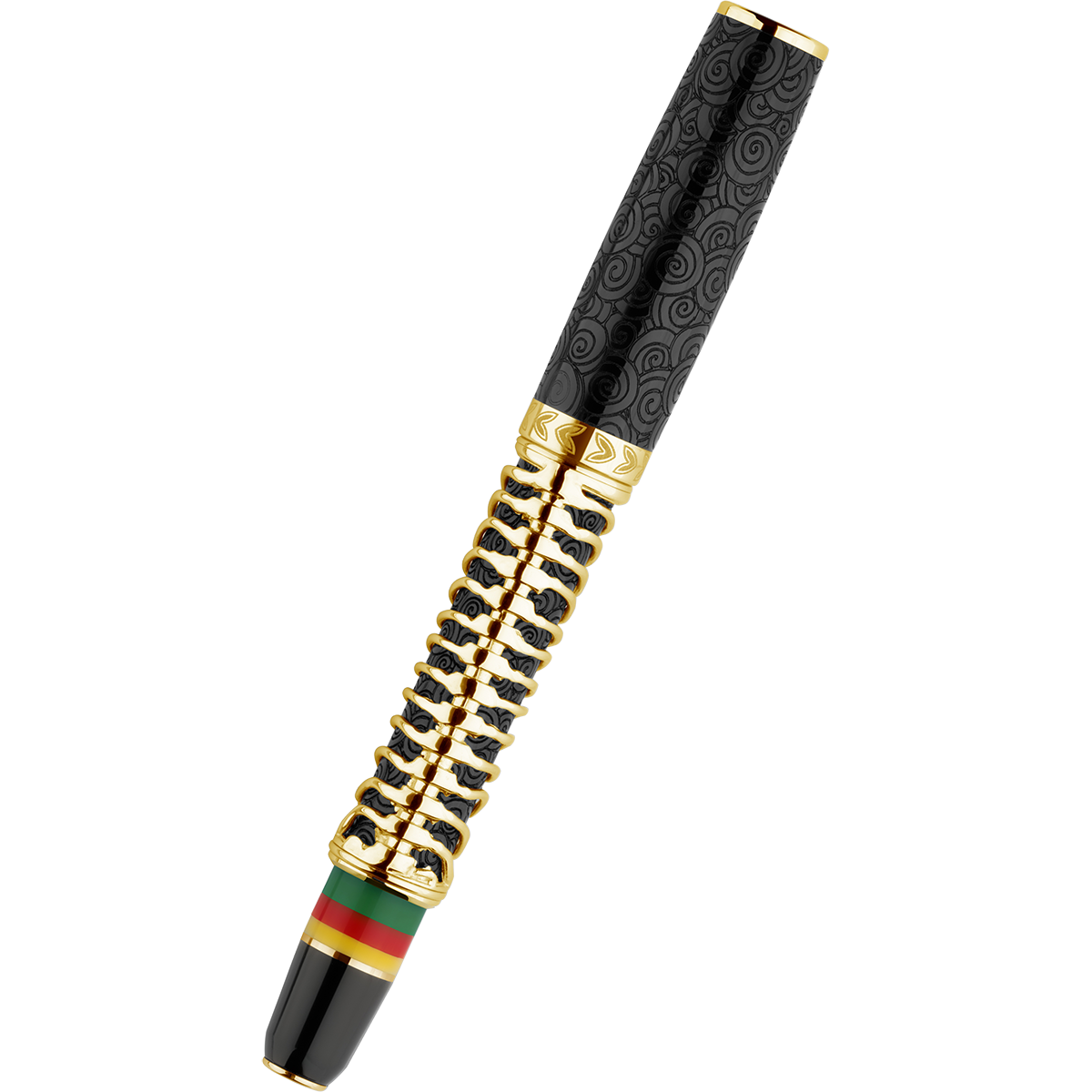 Delta Indigenous People Fountain Pen - Simbu Dancing Skeletons - Black Resin - Gold-Plated Sterling Silver Cage (Limited Edition)-Pen Boutique Ltd