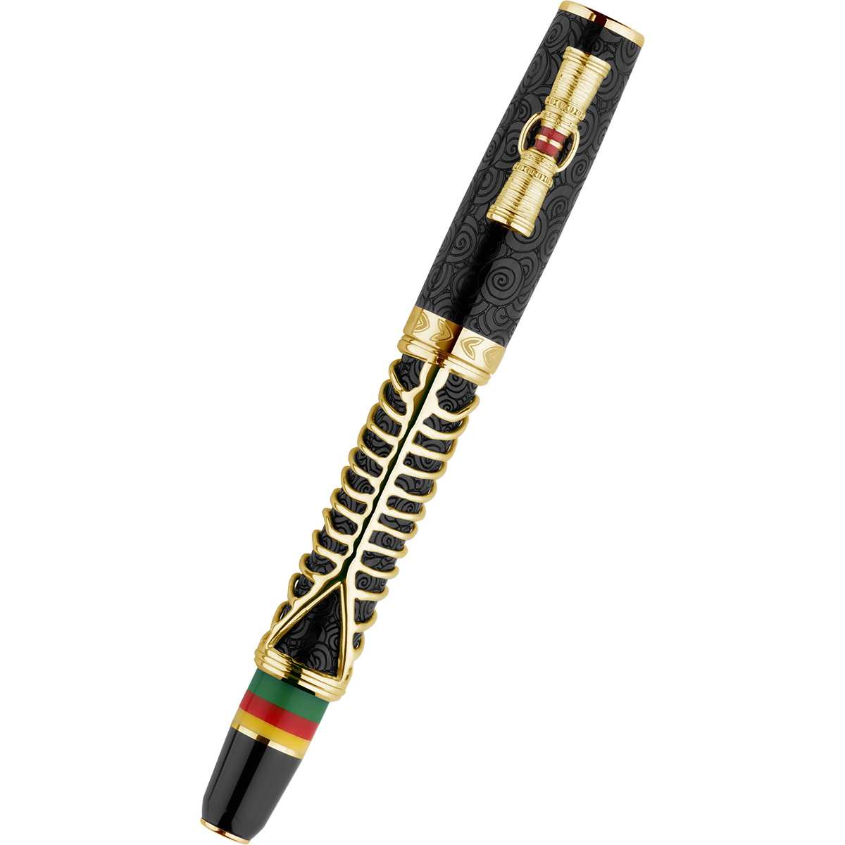 Delta Indigenous People Fountain Pen - Simbu Dancing Skeletons - Black Resin - Gold-Plated Sterling Silver Cage (Limited Edition)-Pen Boutique Ltd