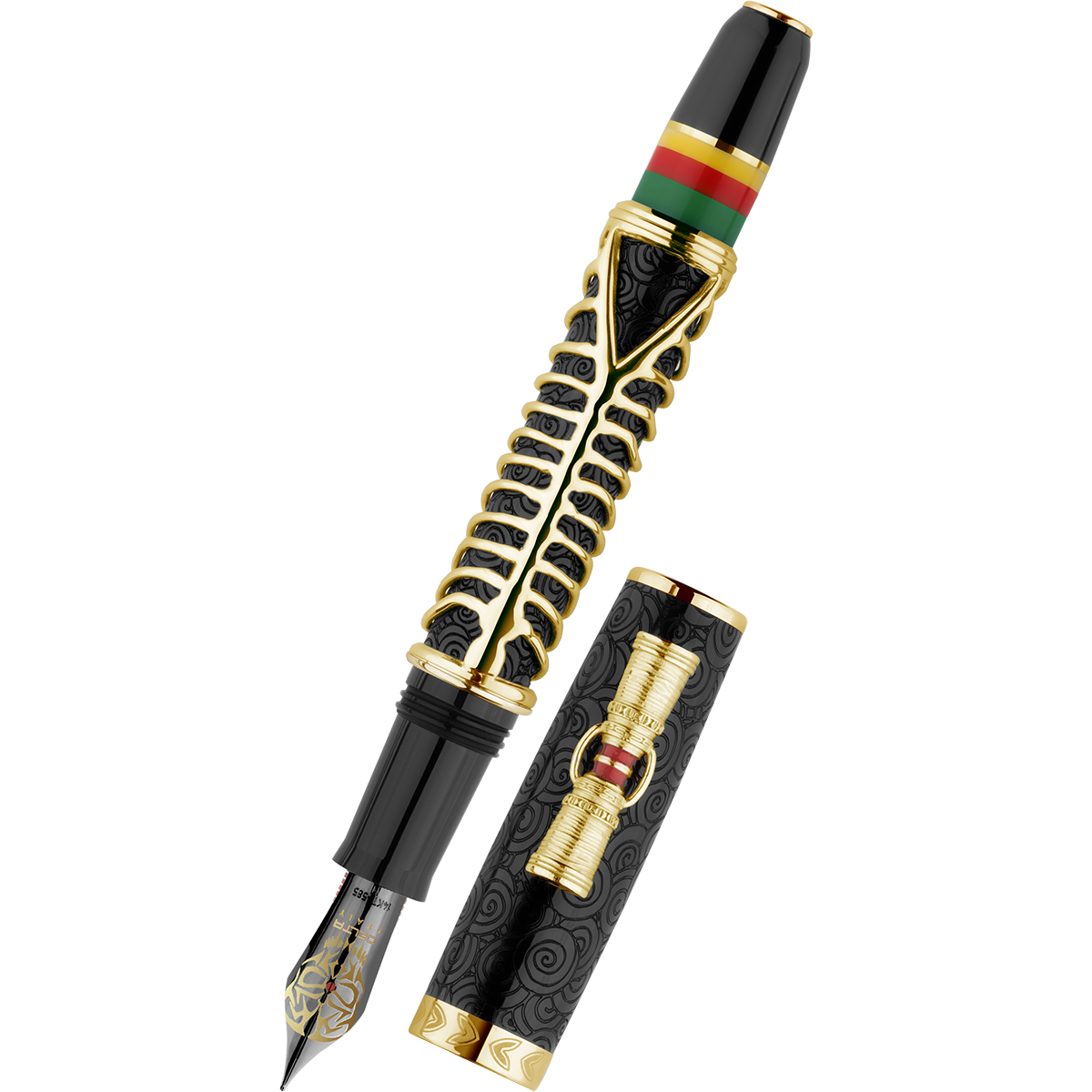 Delta Indigenous People Fountain Pen - Simbu Dancing Skeletons - Black Resin - Gold-Plated Sterling Silver Cage (Limited Edition)-Pen Boutique Ltd
