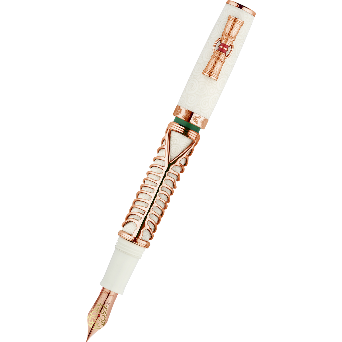 Delta Indigenous People Fountain Pen - Simbu Dancing Skeletons - White Resin - Rose Gold-Plated Sterling Silver Cage (Limited Edition)-Pen Boutique Ltd