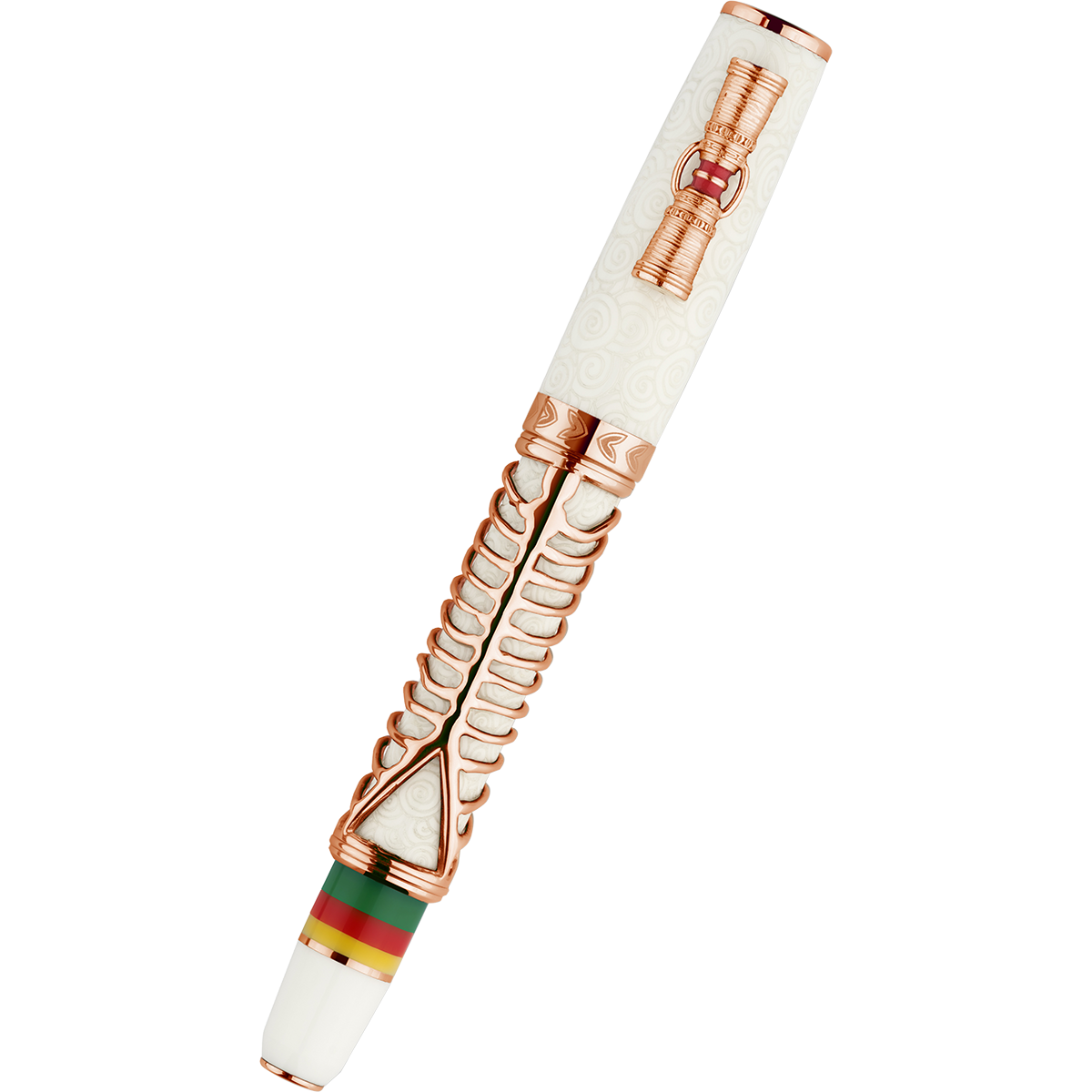 Delta Indigenous People Fountain Pen - Simbu Dancing Skeletons - White Resin - Rose Gold-Plated Sterling Silver Cage (Limited Edition)-Pen Boutique Ltd