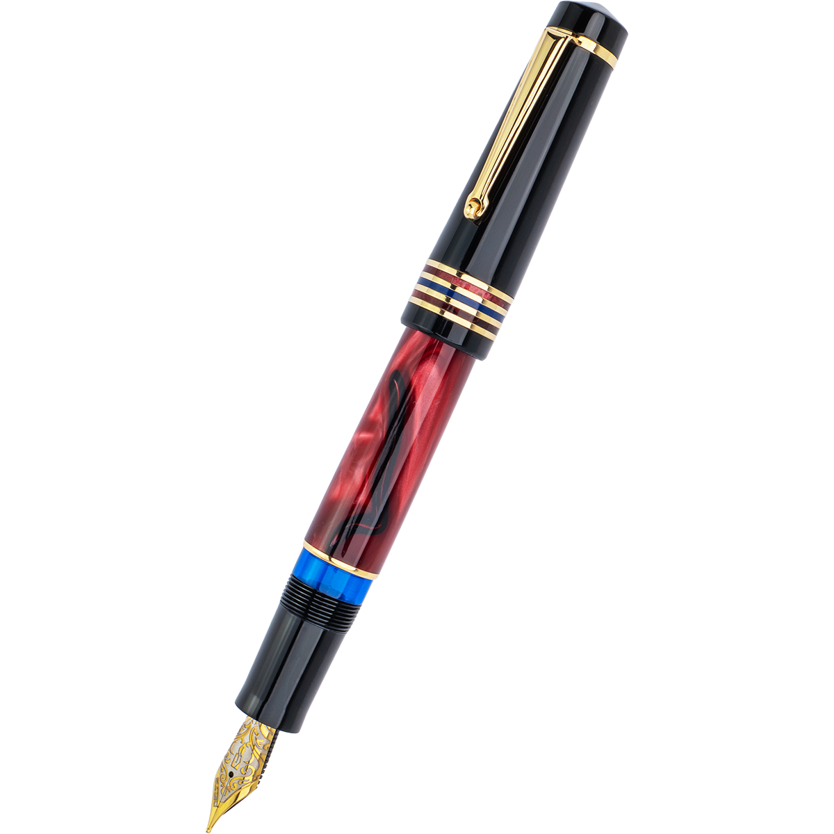 Delta Limited Edition Fountain Pen - Four Rings Crimson Night - Yellow Gold Trim - Steel Nib