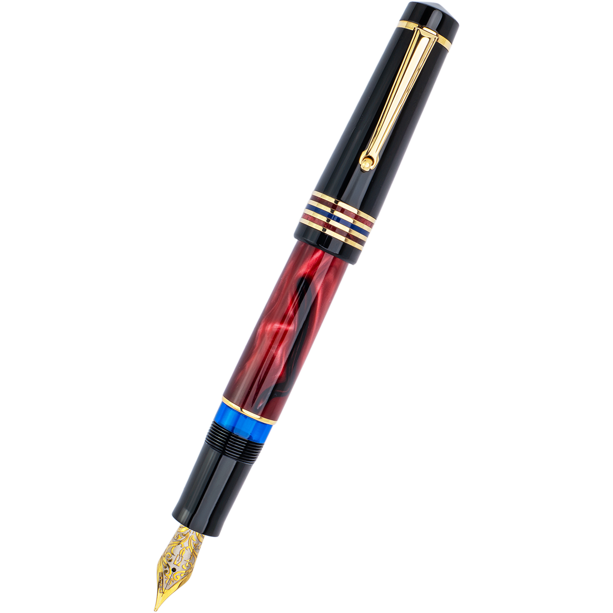 Delta Limited Edition Fountain Pen - Four Rings Crimson Night - Yellow Gold Trim - Steel Nib