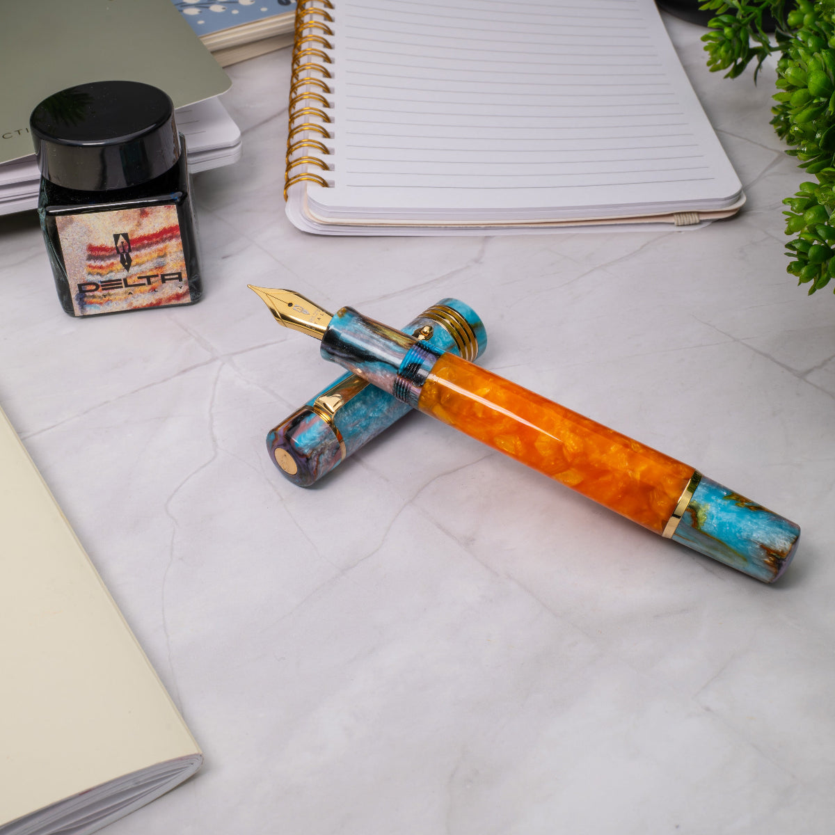 Delta Limited Edition Fountain Pen - DV Original - Orange Primary Manipulation 4.5 - Palladium Trim (Mid-Size)-Pen Boutique Ltd