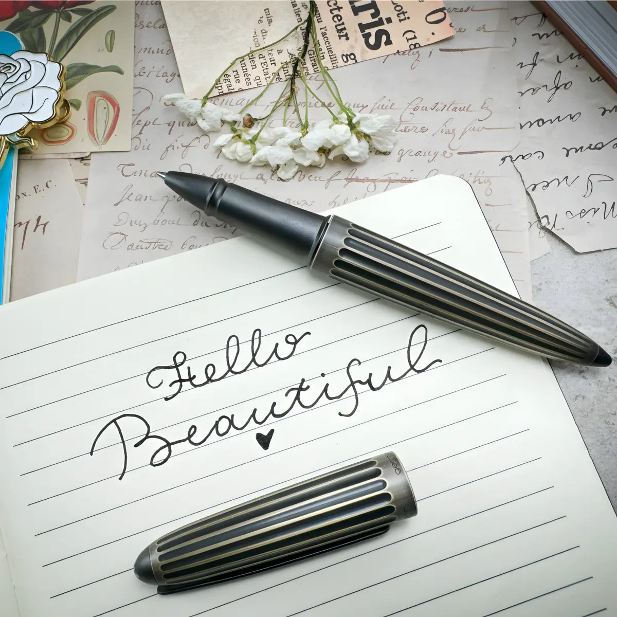 Diplomat Aero Stripes Rollerball Pen - Oxyd Brass Diplomat Pen