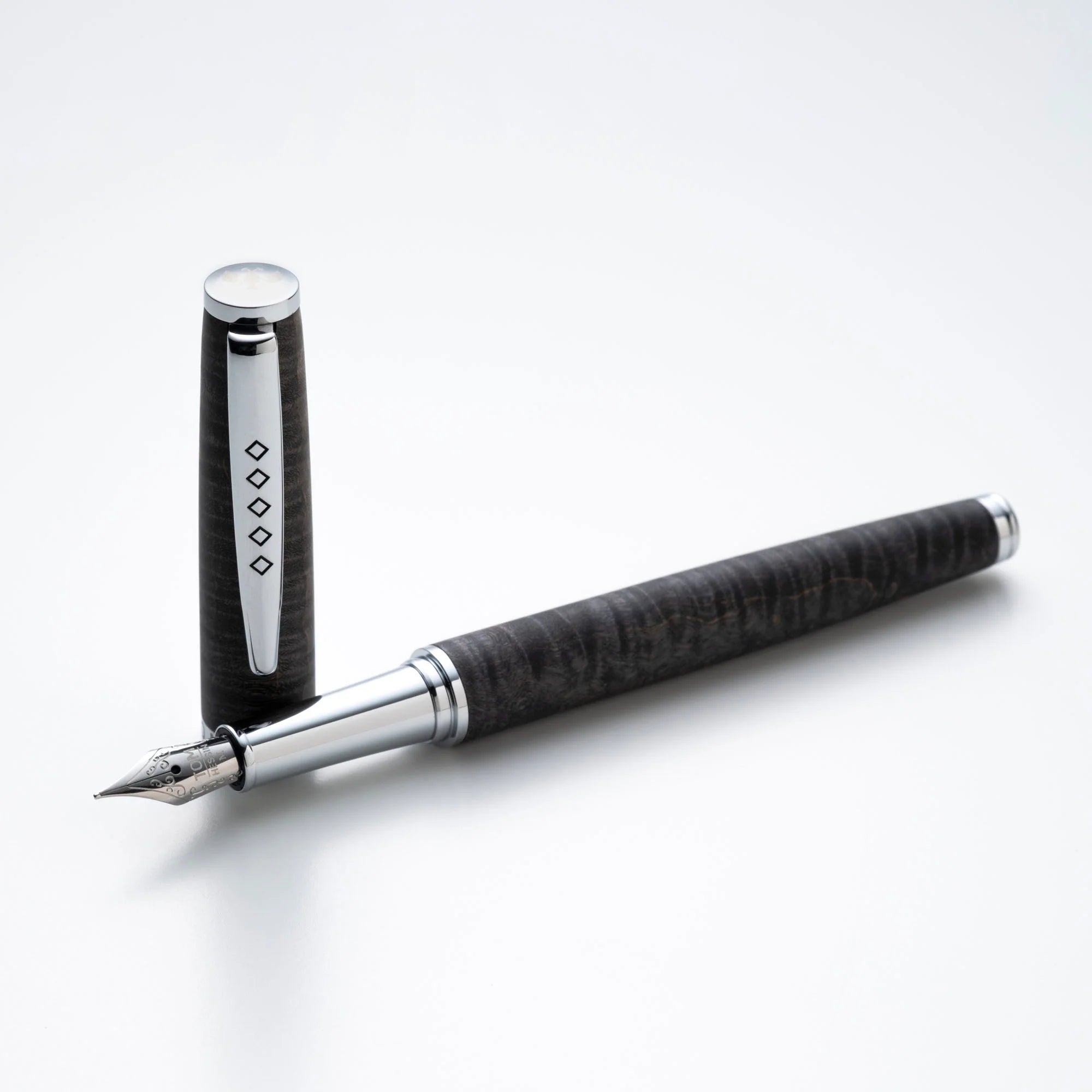 Tom Hessin Edinburgh "Stockbridge Stone" Rollerball Pen - Wooden Barrel, Chrome Trim - Pen Boutique Ltd