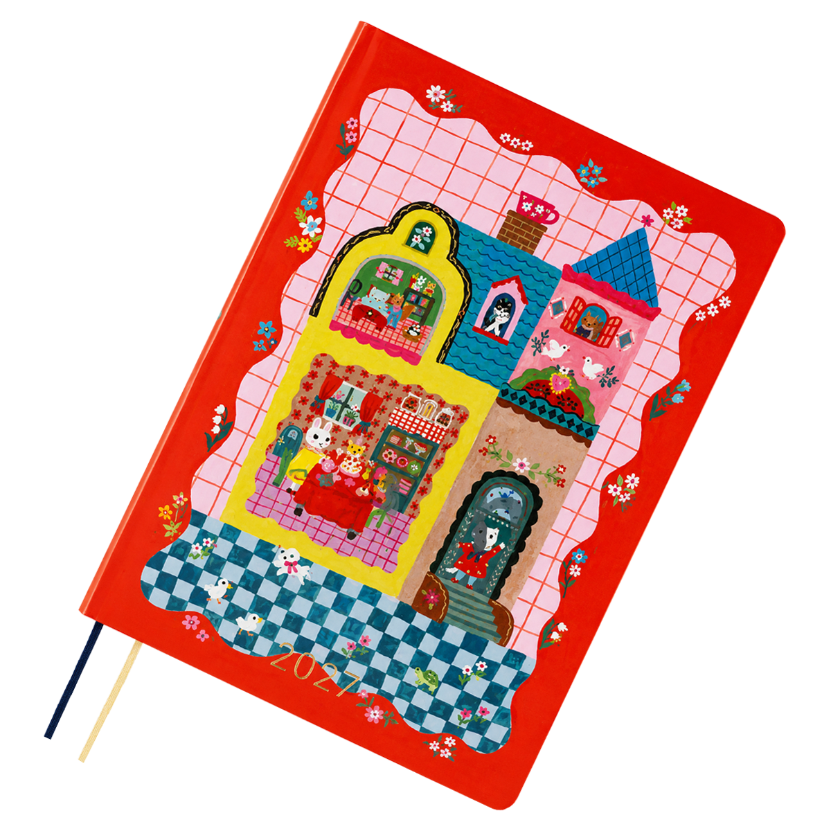 Hobonichi 2027 HON Light Hard Cover English Book - Yumi Kitagishi: White Cat and Rabbit’s Tea Room - A5 (January Start)-Pen Boutique Ltd