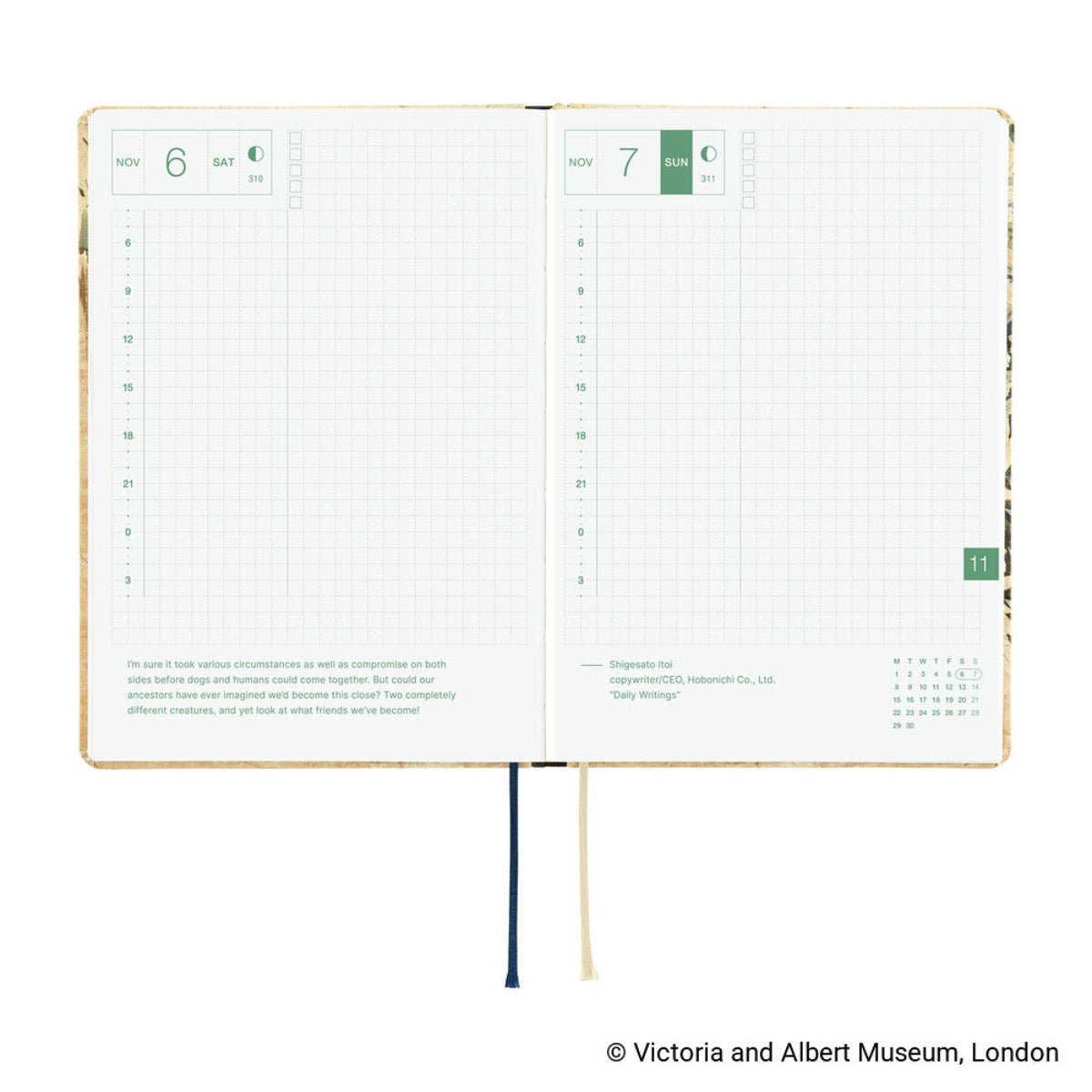 Hobonichi 2027 HON Light Hard Cover English Book - V&A Series: Vine - A6 (January Start) - Pen Boutique Ltd