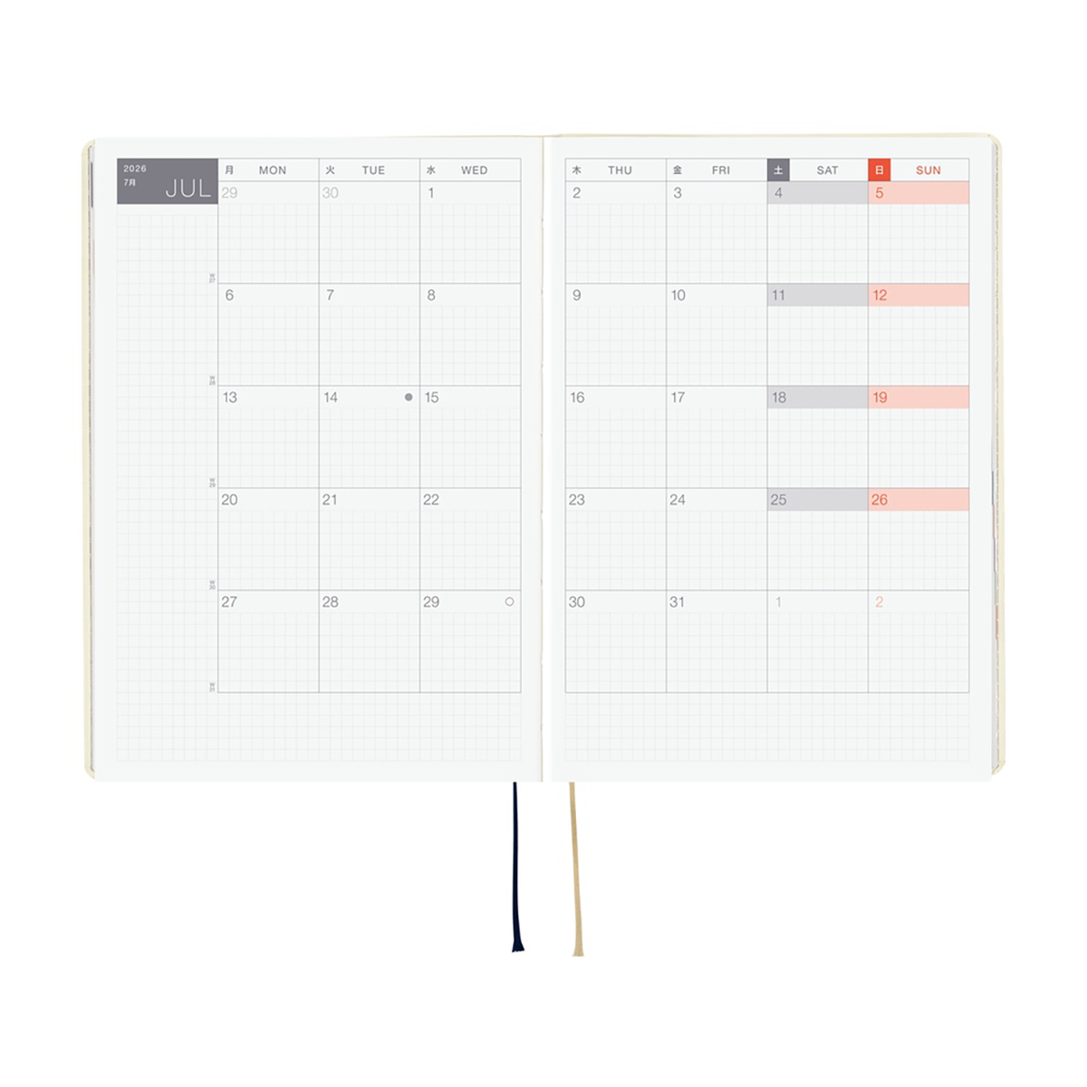 Hobonichi Hard Cover English Book - Slash (Ivory) & HON Stamped - A5 (January Start)-Pen Boutique Ltd