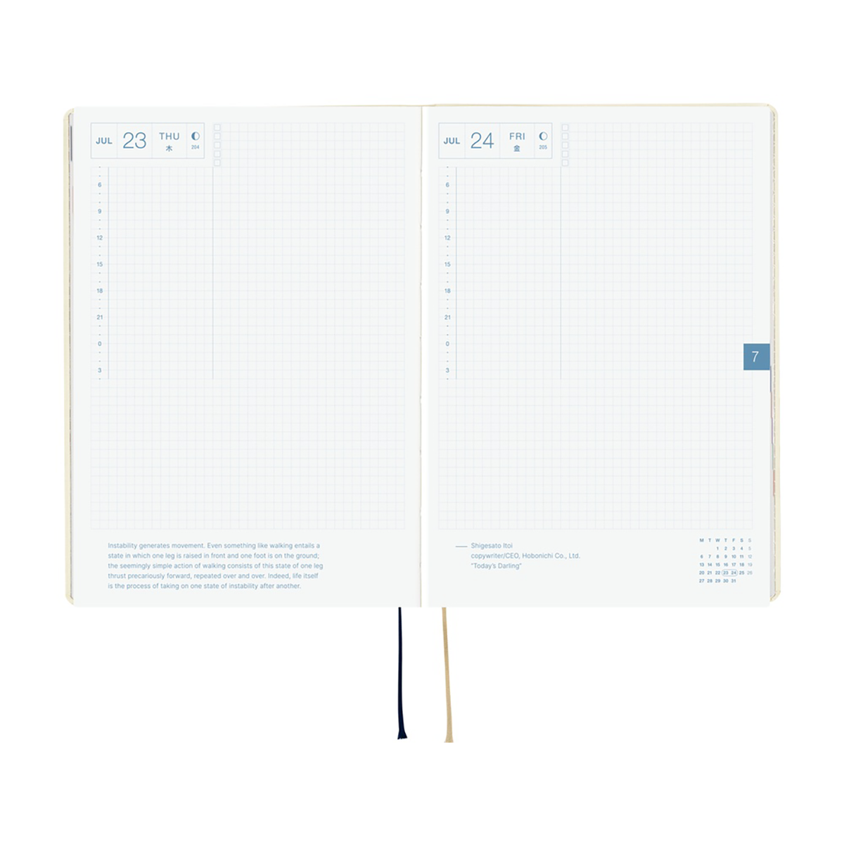 Hobonichi Hard Cover English Book - Slash (Ivory) & HON Stamped - A5 (January Start)-Pen Boutique Ltd