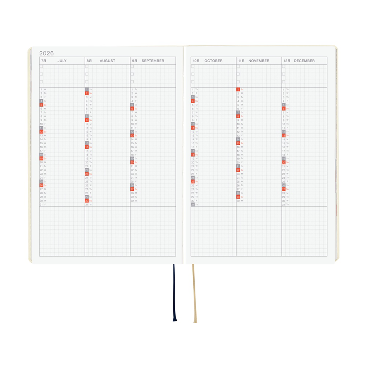 Hobonichi Hard Cover English Book - Slash (Ivory) & HON Stamped - A5 (January Start)-Pen Boutique Ltd