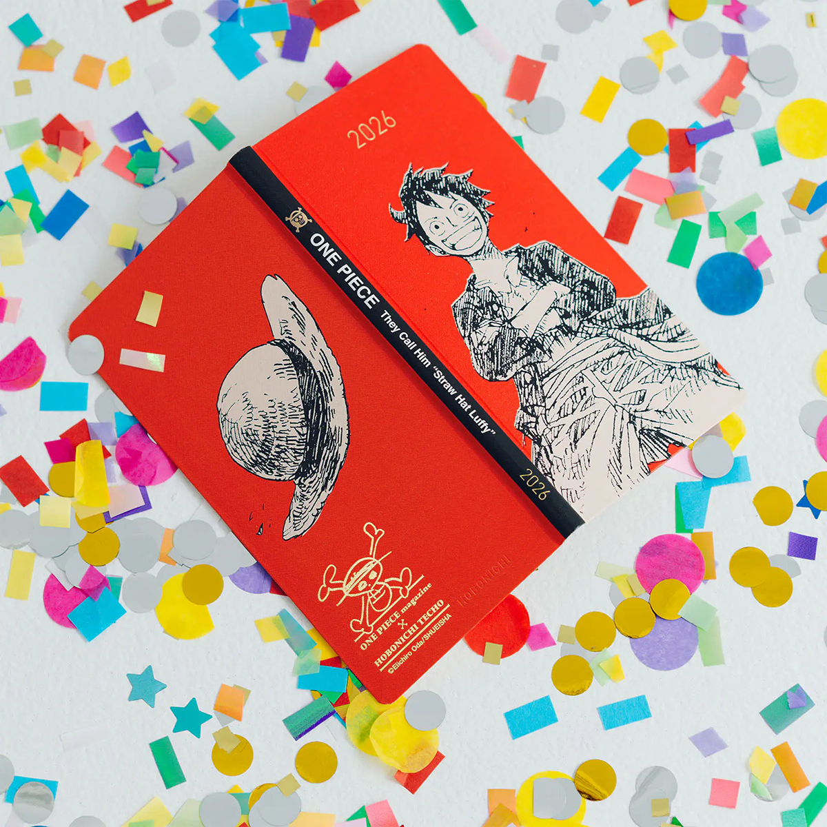 Hobonichi Light Hard Cover Japanese Book - ONE PIECE Magazine: Straw Hat Luffy - Red - Tall & Slim (Weeks - January Start)-Pen Boutique Ltd