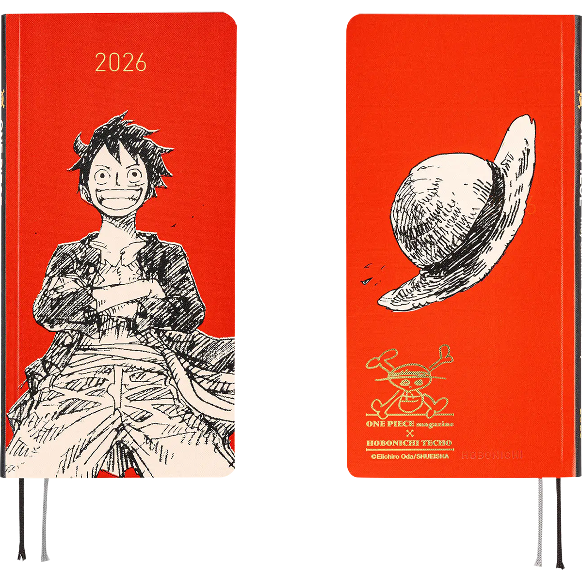Hobonichi Light Hard Cover Japanese Book - ONE PIECE Magazine: Straw Hat Luffy - Red - Tall & Slim (Weeks - January Start)-Pen Boutique Ltd
