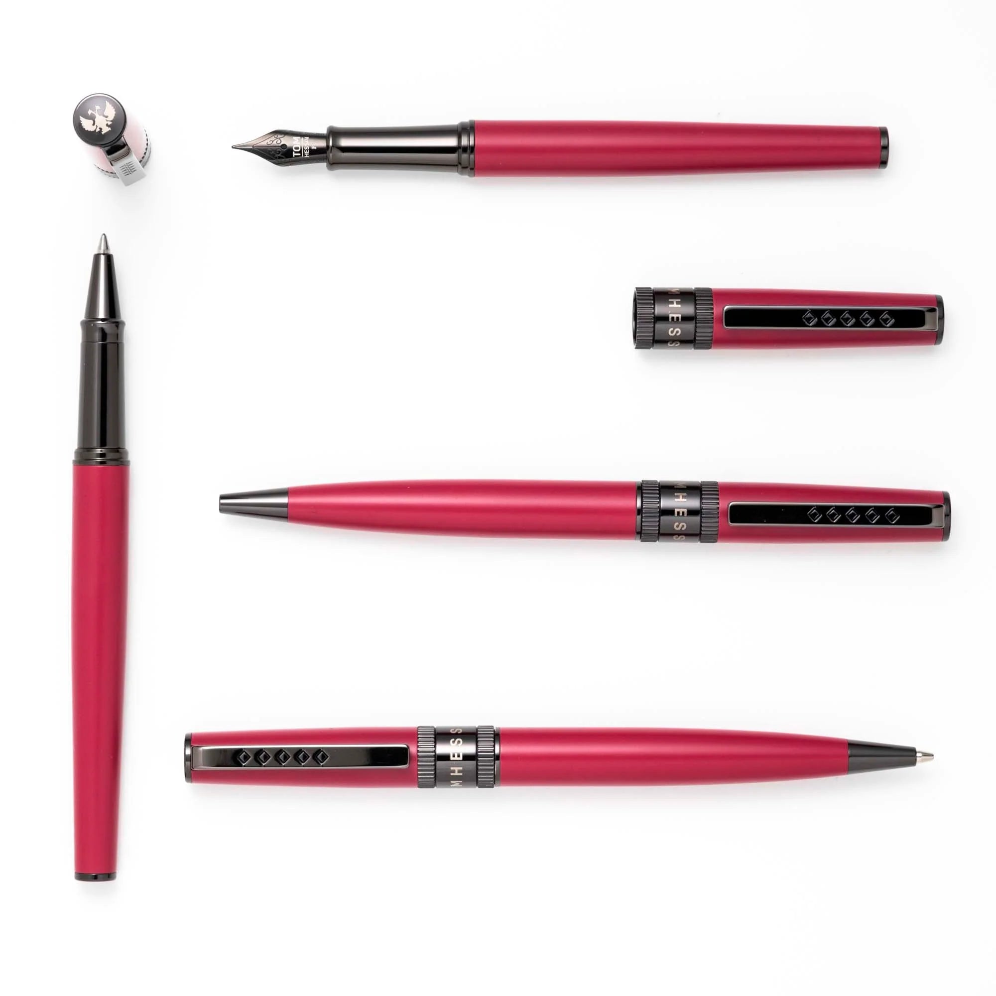 Tom Hessin Rebel "Jewellers Rouge" Ballpoint Pen – Gunmetal Trim - Pen Boutique Ltd