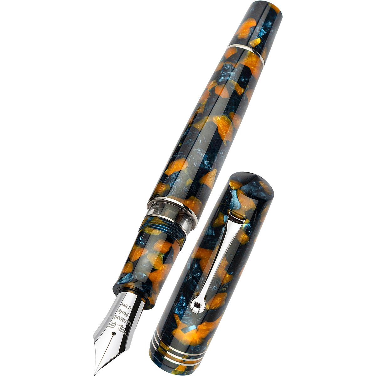 Leonardo Momento Zero Grande 2.0 Fountain Pen - Crepuscolo Marino - Chrome Trim - #8 Steel Nib-Pen Boutique Ltd