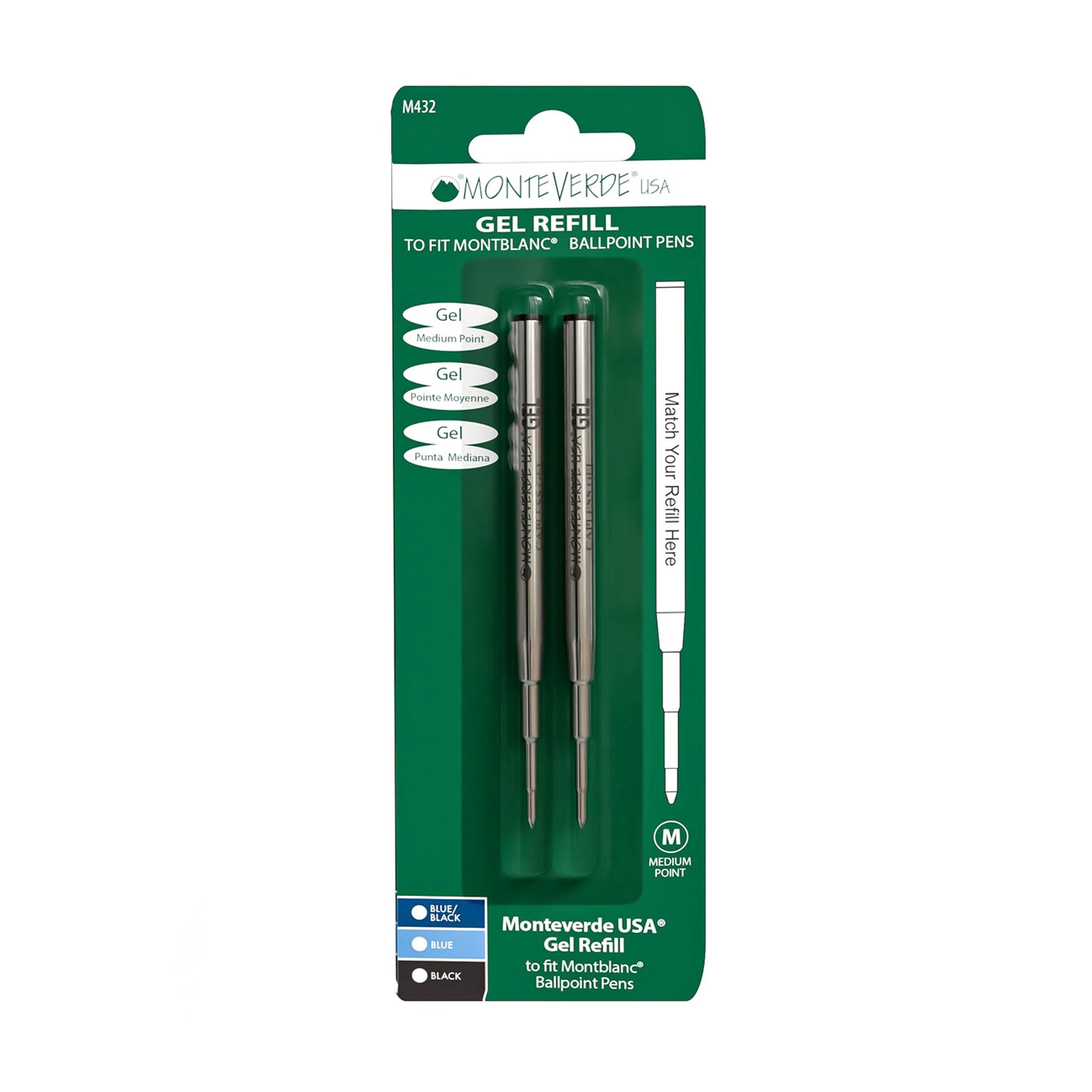 Monteverde Capless GEL Refill to fit most Rollerball Pen - Black - Medium Point (2/pack) - Blister Card-Pen Boutique Ltd