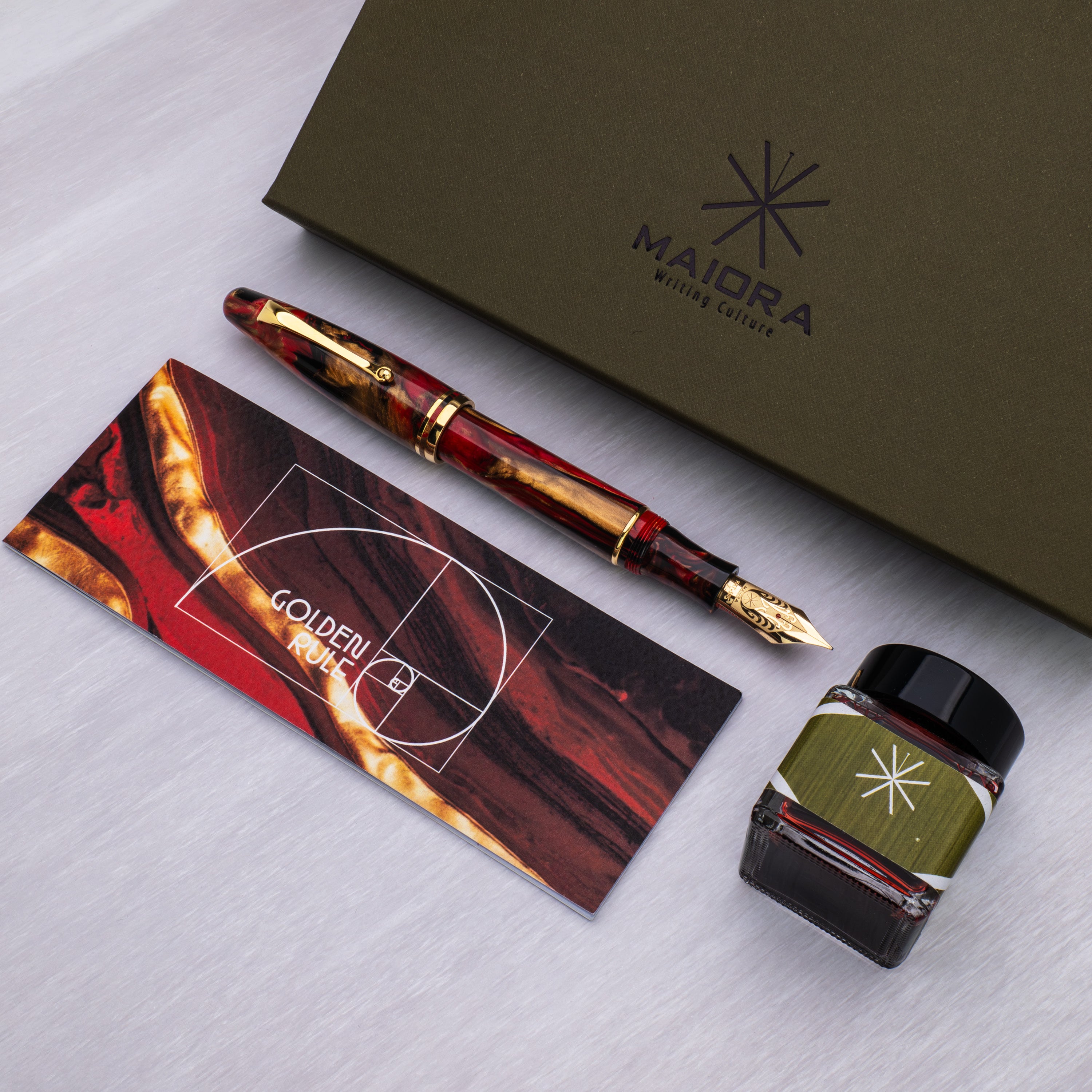 Maiora Ultra Ogiva Fountain Pen - Golden Rule - Gold Trim - 14K Gold Nib-Pen Boutique Ltd