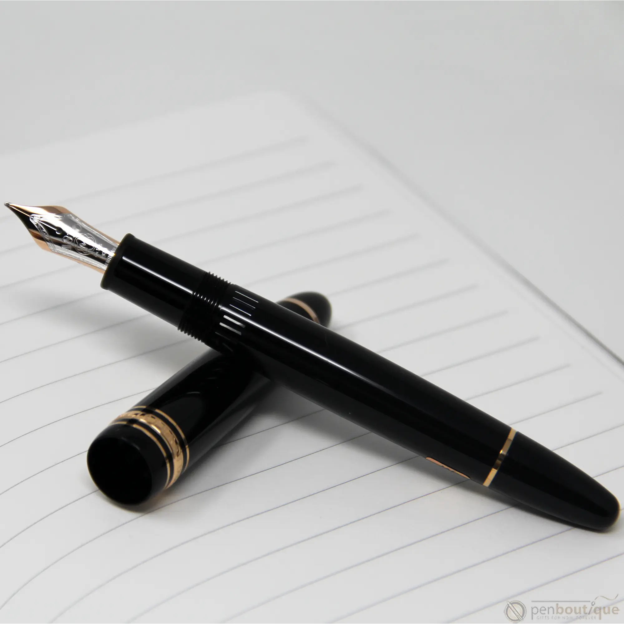 Montblanc Meisterstuck Fountain Pen - Black - Red Gold Trim - LeGrand Size ( 146)-Pen Boutique Ltd