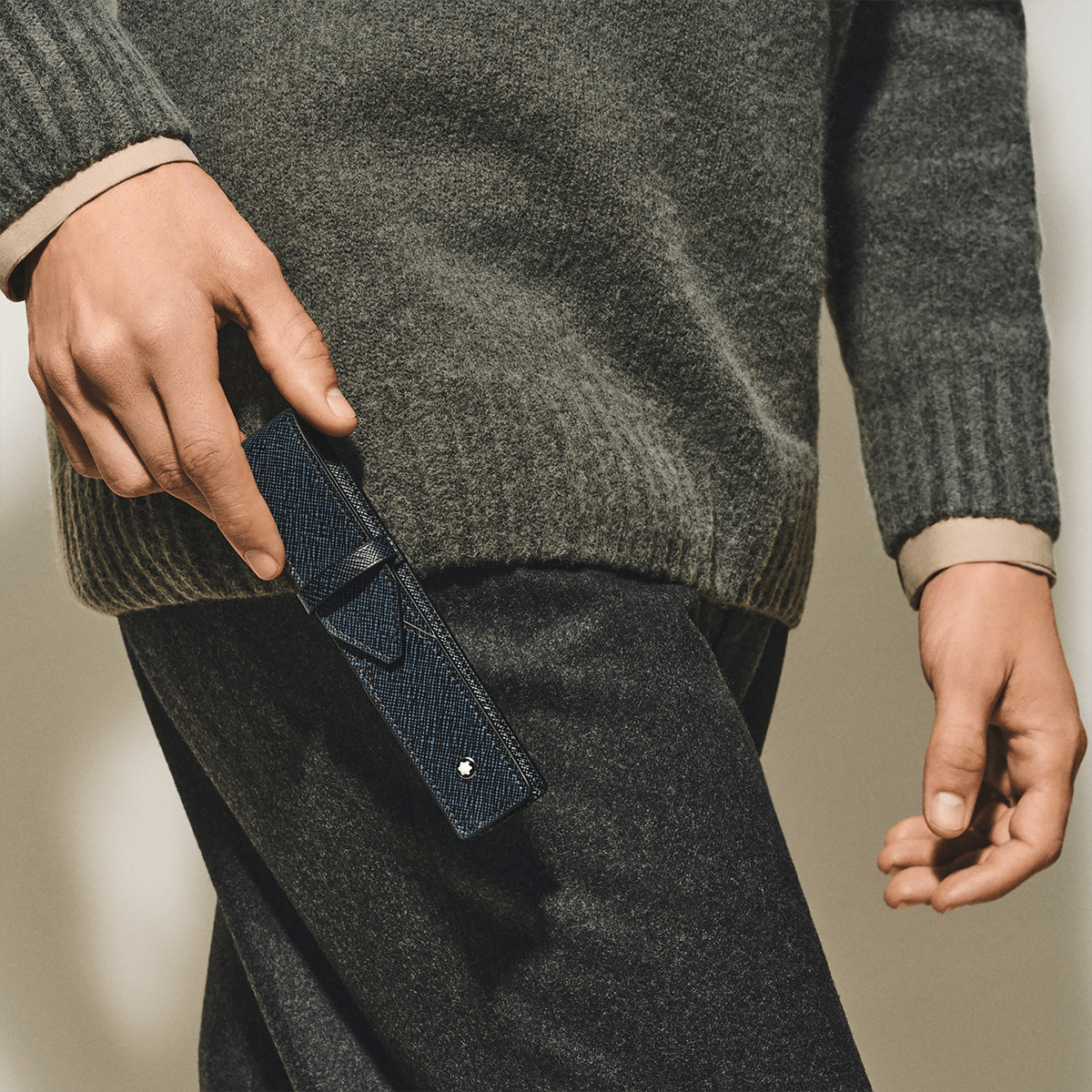 Montblanc Sartorial 1 Pen Pouch - Tweed Blue - Pen Boutique Ltd