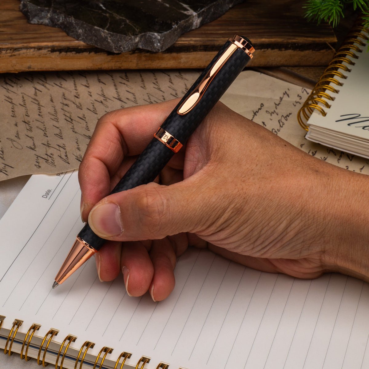 Monteverde Innova Ballpoint Pen - Matte Carbon Fiber - Rose Gold Trim - Pen Boutique Ltd