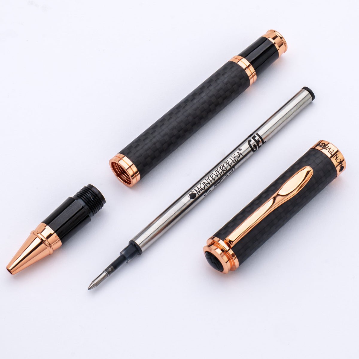 Monteverde Innova Rollerball Pen - Matte Carbon Fiber - Rose Gold Trim - Pen Boutique Ltd