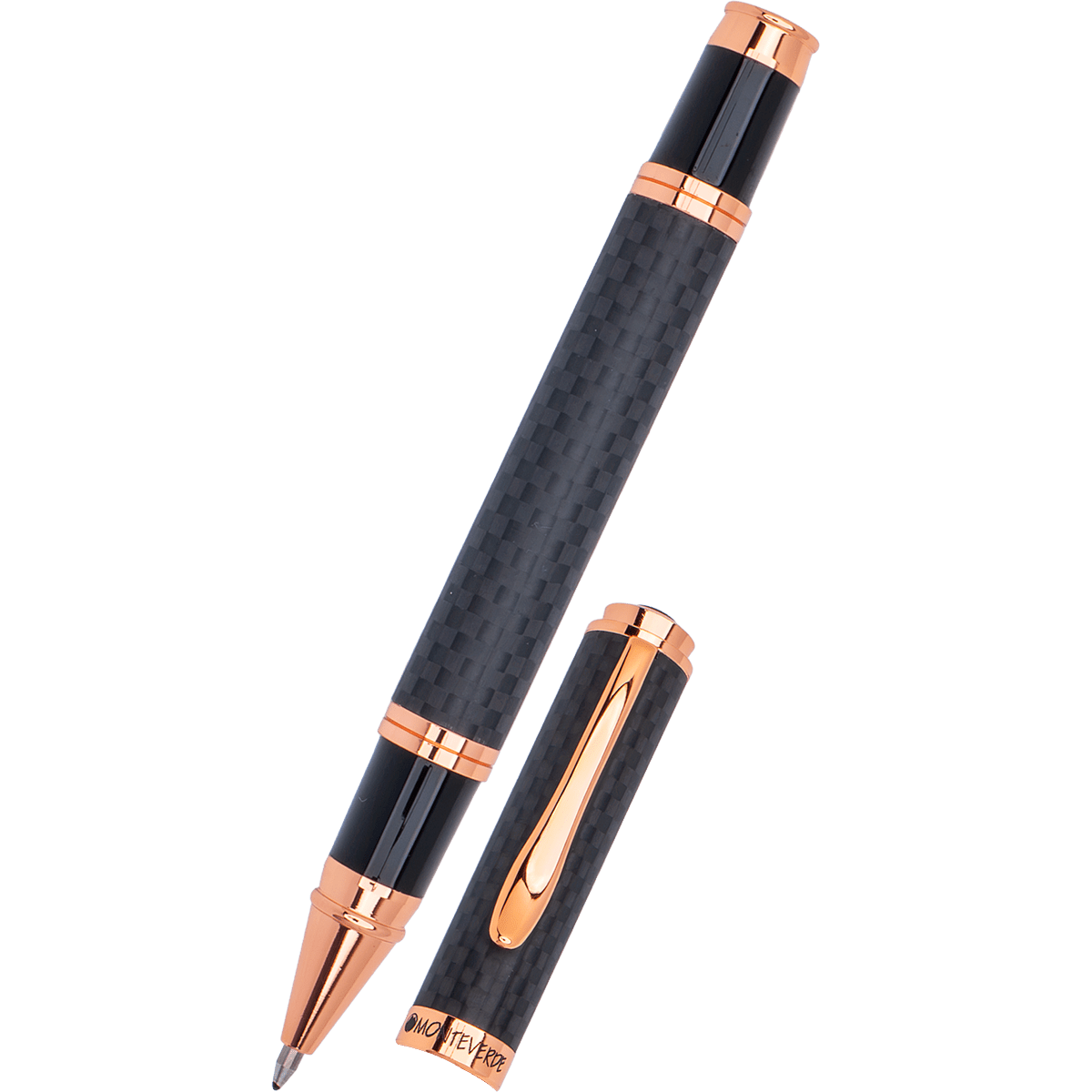 Monteverde Innova Rollerball Pen - Matte Carbon Fiber - Rose Gold Trim - Pen Boutique Ltd