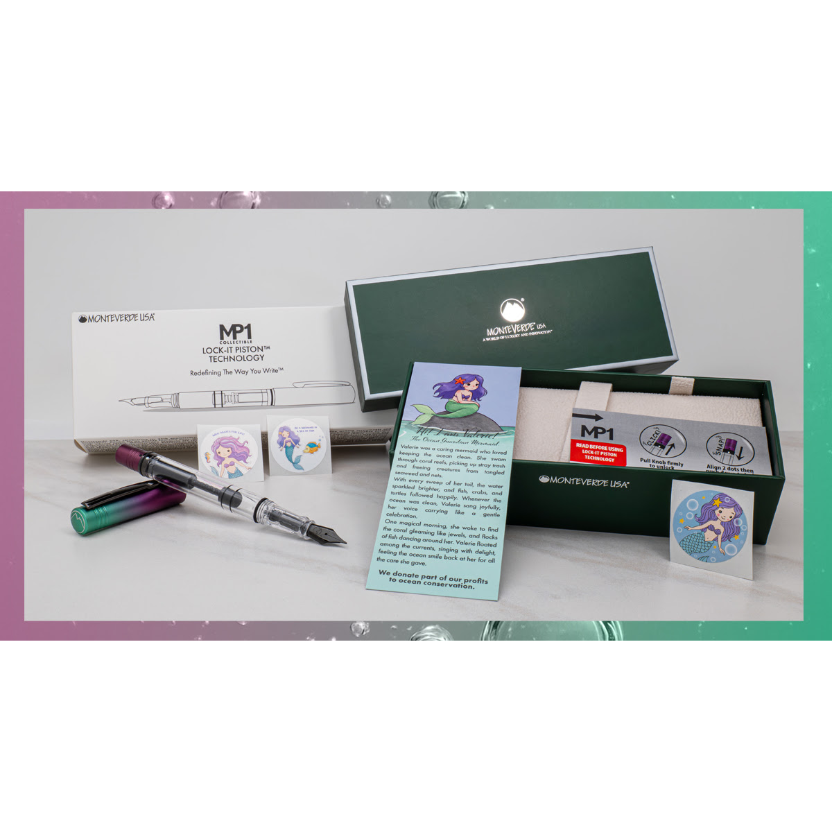 Monteverde MP1 Fountain Pen - Mermaid Tales Ocean Depths (Limited Edition of 1999 Worldwide)-Pen Boutique Ltd