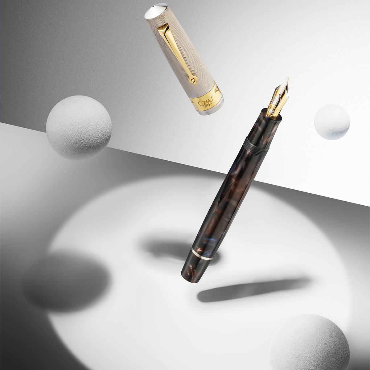 Omas Bologna Fountain Pen - Galassia Argento - Gold Trim (Limited Edition)-Pen Boutique Ltd
