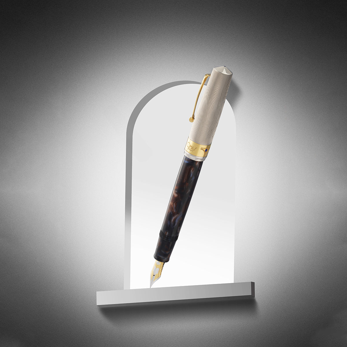 Omas Bologna Fountain Pen - Galassia Argento - Gold Trim (Limited Edition)-Pen Boutique Ltd