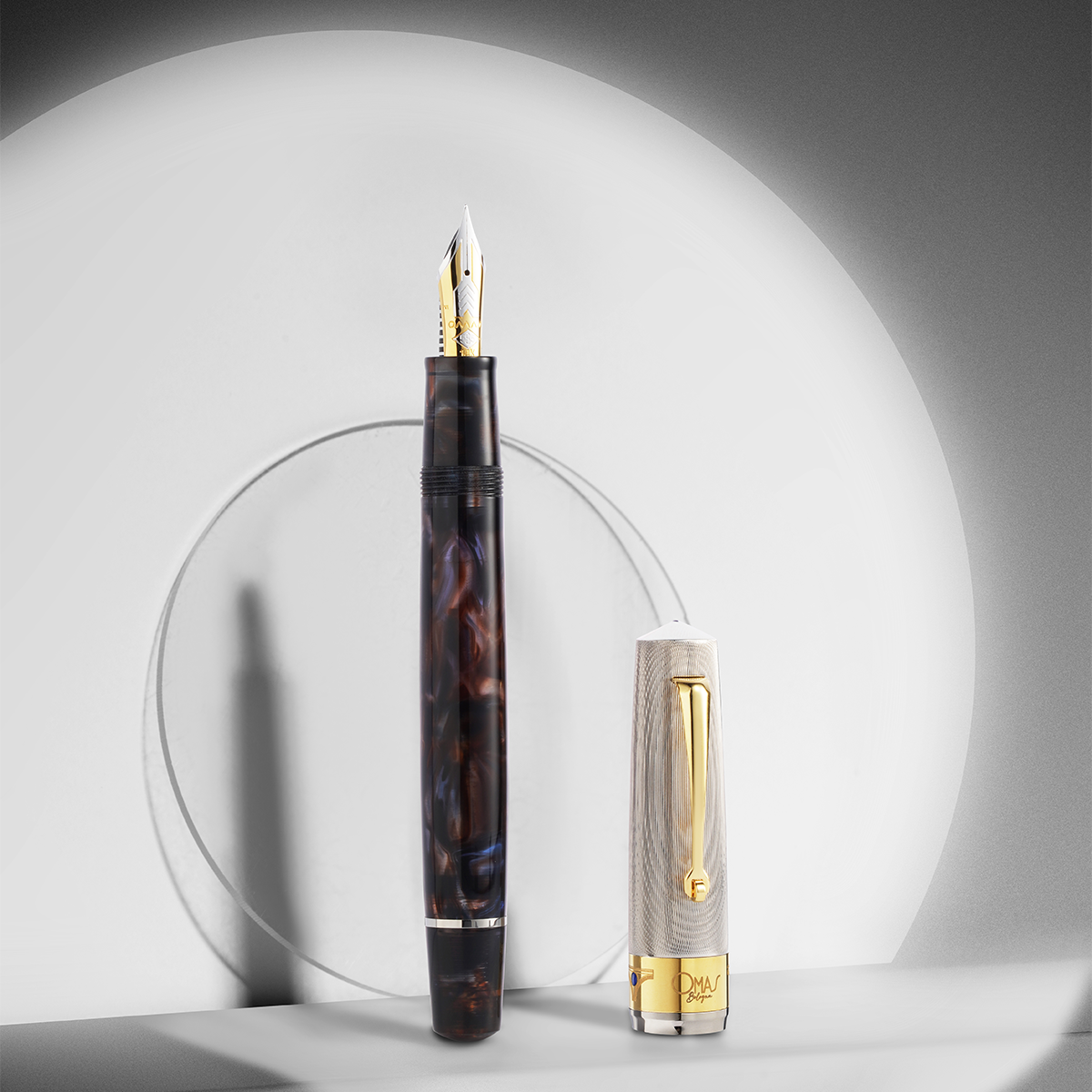 Omas Bologna Fountain Pen - Galassia Argento - Gold Trim (Limited Edition)-Pen Boutique Ltd