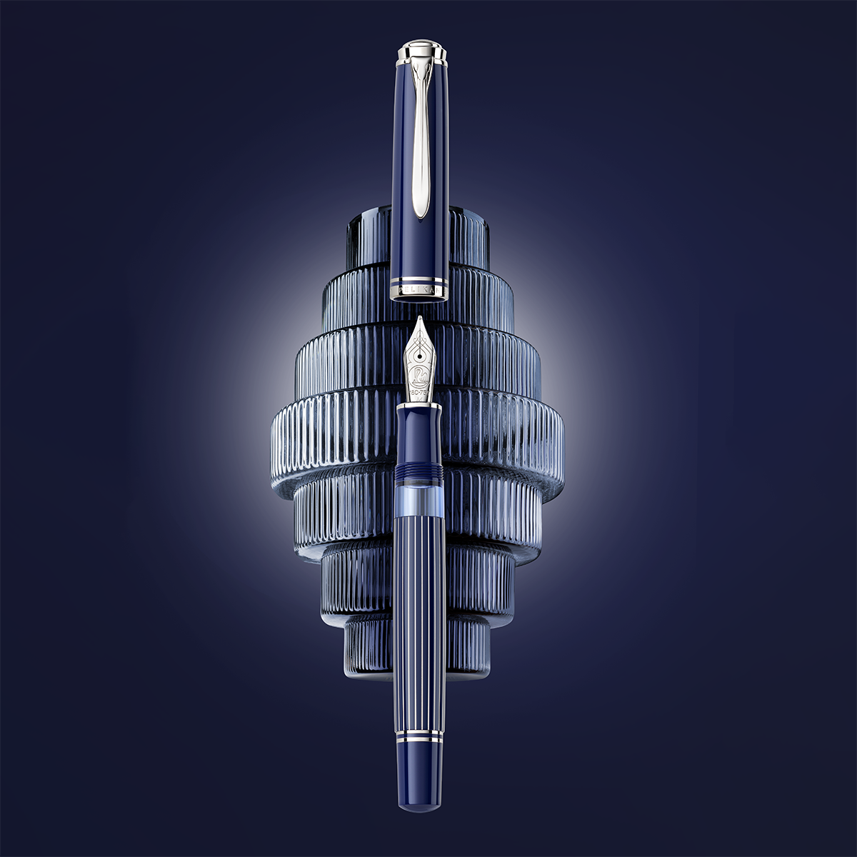 Pelikan Souveran Fountain Pen - M815 Metal Striped Blue (Special Edition)-Pen Boutique Ltd