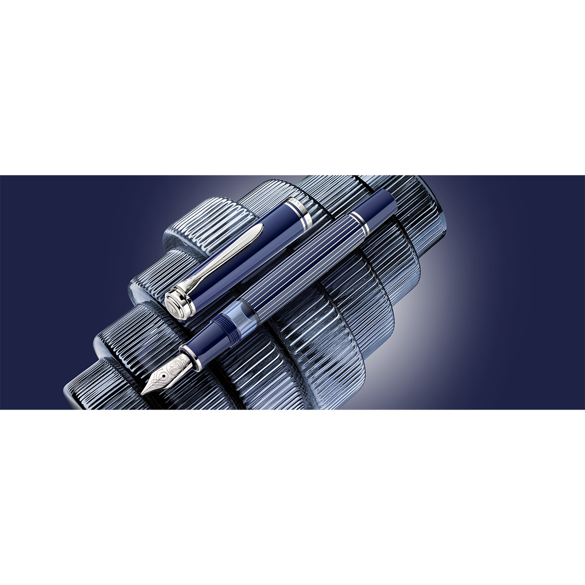 Pelikan Souveran Fountain Pen - M815 Metal Striped Blue (Special Edition)-Pen Boutique Ltd