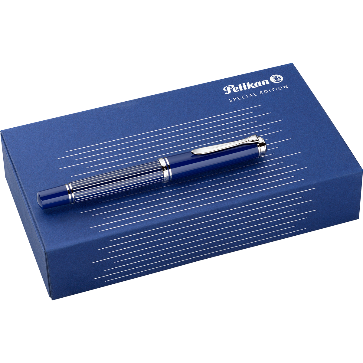 Pelikan Souveran Fountain Pen - M815 Metal Striped Blue (Special Edition)-Pen Boutique Ltd
